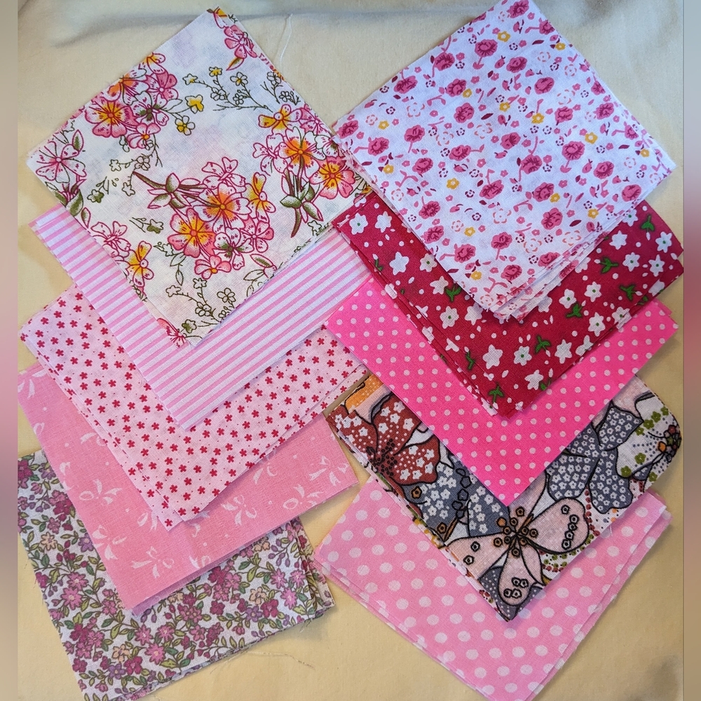 Pink Floral Fabric Quilting Squares Precut 4”  Mixed Prints 50 pc TM1-J